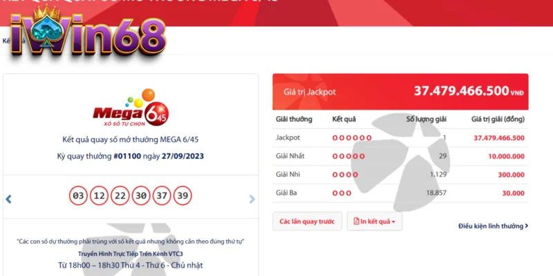 Giải đặc biệt của Mega 6/45 cực khủng